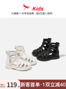 Red Dragonfly Giày Sandal Bé Gái Phong Cách La Mã Mùa Hè Thoải Mái Da Bò Da Giày Trẻ Em Khóa Kéo Đế Cao Su Chống Trượt Đóng Cửa