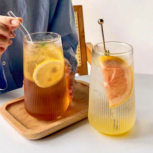 AmoKi Water Cup Coffee Milk Vertical Pattern Glass Simple Style High-Value Household Drink Cups 500ml