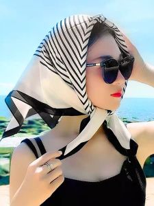 Khăn Lụa Vuông Mỏng Dành Cho Nữ Họa Tiết Dây Chuyền Khăn Quàng Cổ Mềm Mại Băng Đô Satin Khăn Trùm Đầu Dây Buộc Túi Thiết Kế Sang Trọng Quà Tặng