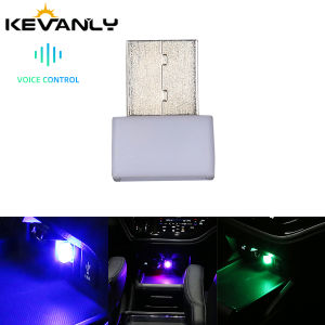 KEVANLY | 2pcs Mini USB LED voice-controll Car Light Auto RGB Interior Atmosphere Light PC Auto Colorful Decorative Lamp Car Accessory
