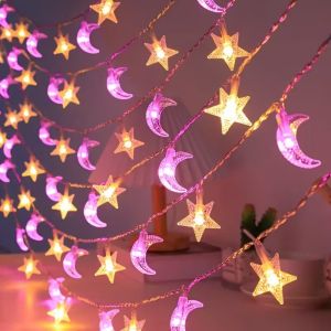 Dây Đèn LED Hình Ngôi Sao Và Mặt Trăng 1PC 1.5M/3M/4.5M Chạy Bằng Pin Dùng Trang Trí Phòng Ngủ Phòng Khách Tiệc Tùng