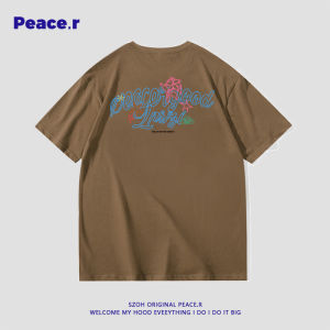 American Style Casual Heavyweight Short Sleeve T-Shirt Men Summer Trendy Design Letter Loose Small Collar Top Ins Cotton round Neck