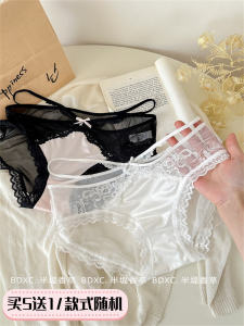 Sensual Lace Trim Satin Low Waist Triangle Panties for Women Breathable Nylon Fabric Pure Color mid Low Waist Design