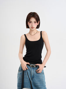 Áo Ba Lỗ Không Tay Màu Đen Bằng Lụa Băng Dệt Kim Phong Cách Thái Dành Cho Nữ Mùa Hè Áo Ba Lỗ Thể Thao Cổ Chữ V Tay Ngắn