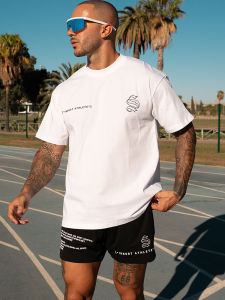 JIANSHENSHIJIAJIANSHEN | Summer Heavy Weight Elastic Loose Men T-Shirt 5/8 Sleeve
