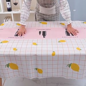 🇲🇾Table Mat Water Proof Table Cloth Kain Alas Meja Plastik PEVA Oilproof Anti-scratch PVC Grid Design 防水桌布