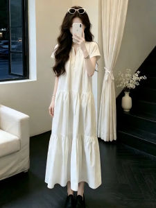 Ge·an·fei | French Elegant White Short-sleeve Slimming Summery Dress Long Dress