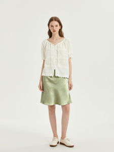 Petit Bari | High-waist Satin Acetate A-line Short Skirt