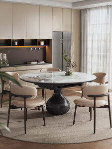 Modern Minimalist Retro Style Extendable Solid Wood Rock Plate Table round Shape Embedded Turning Table for Small Household