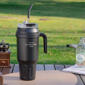 JUSTINLAU 1 Piece Portable 304 Stainless Steel Insulated Cup 50OZ with Handle Straw Vacuum Bottle Ice Bucket Outdoor Wagon Cup
