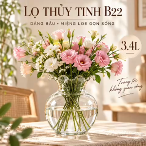 Lọ Thủy Tinh B22 3.4L Dáng Bầu Miệng Loe Gợn Sóng Cắm Hoa Trang Trí