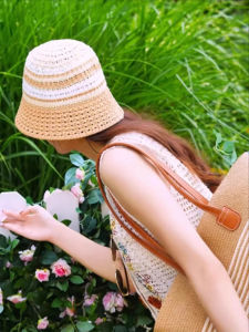 หมวกชาวประมงปักมือสุดเก๋สไตล์เกาหลีสำหรับผู้หญิง ทรงหลวม ตาข่ายระบายอากาศได้ดี ทรงกระโปรงยาวคลุมไหล่