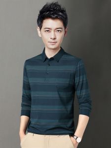 ROMON | Lormen Mens Long Sleeve Polo Shirt Spring Autumn Style With Collar Business Casual Dad Clothes Polyester Fiber Standard Fit