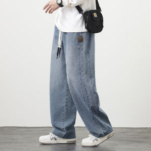 Autumn New Wide Leg Washing Jean Pants Men Trousers Neutral Solid Color Loose Casual Straight Outdoor Fashion Pants Big Size 8xl