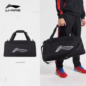 Li-Ning Mens Fitness Bag Bucket Bag Travel Hand Luggage Large Capacity Black Womens Training Sports Bag Crossbody Bag