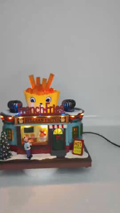 FC819 Belgian Fries Christmas Decorative Display with French Fries Sign and Snowy Scene Decoration
