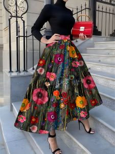 Printed Design Four Seasons Leisure Style Colorful Flower Pattern Printed Skirt Half Skirt
