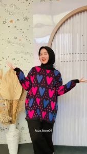 Oliv Love Tiga Clour Atasan Sweater Rajut Oversize Wanita Korea