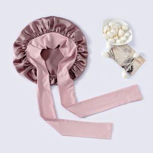Women 100% Mulberry Silk Sleeping Bonnet Curly Hair Adjustable Satin Sleep Cap Wide Elastic Band No Damage Hair Care Night Cap