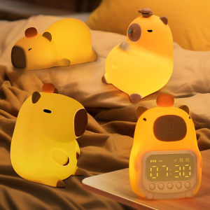 Cute Rechargable Cartoon Capybara Silicone Night Light Digital Alarm Clock LED Night Lamp Table Clock Room Decor Birthday Gifts