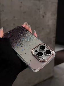 Transparent Gradient Colorful Stars Sequins Glitter Phone Case For iPhone 15 13 14 12 11 Pro Max Hard Acrylic Clear Shockproof Cover Casing