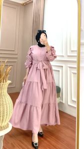DRESS TAMARA CRINKCLE BUSUI FRENDLY / DRESS WANITA MUSLIM TANGAN SERUT