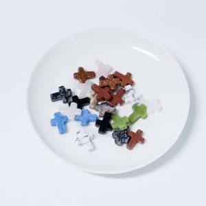 12x16mm Natural Stone Turquoise Agate Cross Shapes Beads Charms Bracelet Pendant For DIY Jewelry Making Accessories