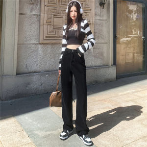 Comfortable Womens Straight Jeans Skin Friendly Leisure Stretch Solid Black High Rise Boot Cut Pants Japanese Korean Y2k Fashion