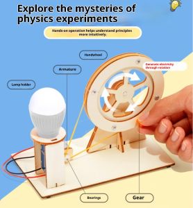DIY Wooden Hand cranked Generator Childrens Science Toy Fun STEM Puzzle Physics Experiment Set Childrens Education Toy