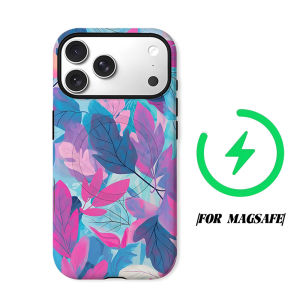 Gradient Blue Pink Leaf Phone Case for iPhone 18 17 16 15 14 13 12 11 Air Pro Max Plus Double-layer Cover