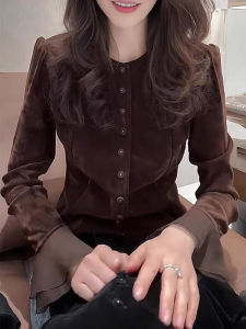 High-end Luxury Velvet Long Sleeve Fashion New Design Womens Shirt