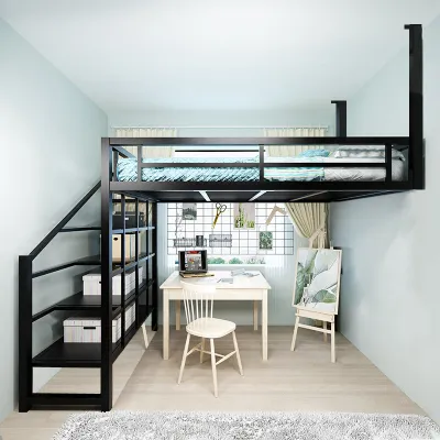 Rustproof Iron Bed Frame Mezzanine Bed Compact Space Loft Style Wardrobe Staircase Cabinet Bed Simple Modern Home Furniture