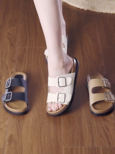 New 1.1 Inch Korean Two Strap Sandals For Women Ladies Sandals Flat Sandal Adjustable Buckle