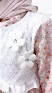 Dungdungkids Gamis Anak Shalimah Katun Bolong Katbol Brukat Diamond Bunga Free Pashmina Tali 3 - 14 Tahun