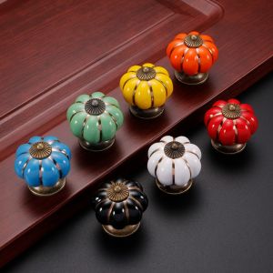 REOPYG Vintage Ceramic Cupboard With Screws Pumpkin Single Hole Drawer Knob Door Knob Door Handle Drawer Pull