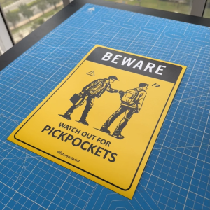 Beware Watch Out For Pickpockets. Warning. Sign Label Notice Signage. Laminated Waterproof Scratch Resistant. Suitable for Indoor and Outdoor.