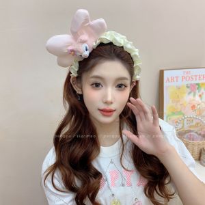 Cute Cartoon Butterfly Knot Folded Hairband Womens New 2024 High Forehead Small Face Evident Headwear Fashionable Hair Accessories