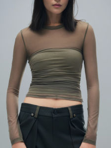 เสื้อโยคะแขนยาวเซ็กซี่ ผ้าตาข่าย ชุดโยคะ เอวสูง ชุดฟิตเนส Pilates ชุดออกกำลังกาย สำหรับผู้หญิง เสื้อยืด ระบายอากาศได้ดี แห้งเร็ว ยืดหยุ่นสูง ป้องกันการอักเสบ