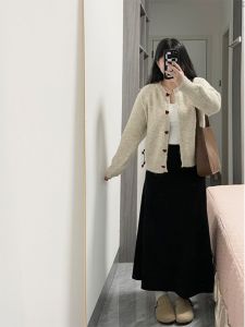 กระโปรงทรงเอสีดำ ทรงเข้ารูป ทรงหลวม สไตล์เกาหลี สำหรับผู้หญิงไซส์ใหญ่ เดรสยาวคลุมเข่า กระโปรงทรงเอ