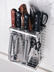 Large Multi-Functional Stainless Steel 304 Kitchen Knife Rack Ventilated Breathable Anti-Mold Knife Holder Storage Shelf