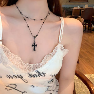 สร้อยคอสตรีสีดำแบบซ้อนชั้นสองชั้น สร้อยคอกระดูกไหปลาร้าดีไซน์เก๋ไก๋สำหรับผู้หญิง เครื่องประดับแฟชั่น