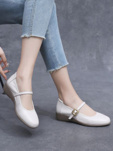 Soft Leather Mary Jane Shoes Comfortable Chunky Heel Slip-On Womens Fashion Footwear Spring Summer Large Size Not Tiring