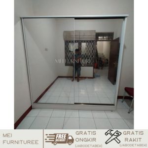 Lemari pakaian sliding door frameless 2 pintu cermin minimalis - sleding modern