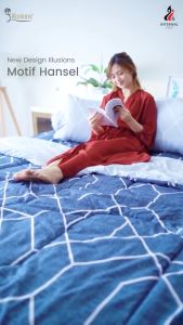 Ilusi - Set Coveran King 180x200x20 Fitted - Motif Bunga Abstrak Geometri