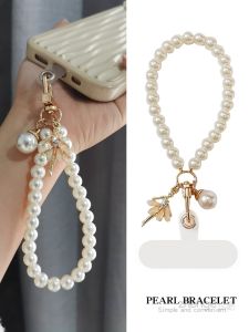 Handmade Crystal Pearl Butterfly Flower Pendant Short Mobile Phone Chain Handbag Decorations Womens Fashion Luxury Simple INS Style