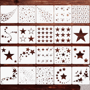 20PCS Star Stencils for Painting Reusable Template Set 5.1x5.1 Inch for DIY Wall Wood Canvas Art Craft Decor