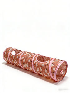 Collapsible 120cm Cat Tunnel with Bell Toy 2-Way Play Tube Trendy Print Hideaway for Indoor Cats Easy Storage