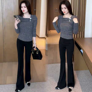 ทันสมัย เสื้อยืดแขนยาวผู้หญิงปมผีเสื้อสวมใส่ด้านใน สลิมฟิต เสื้อฐาน ดีไซน์ Sense ฤดูใบไม้ร่วง สไตล์ใหม่ โพลีเอสเตอร์ 100%