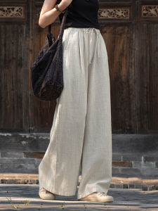 Cotton Linen Wide Leg Pants Loose Casual Trousers Mutil Purpose Drapey Slimming Long Womens Pants Artistic Style Commute