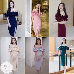ML039 Dressปาดไหล่ แต่งระบายรอบอก ทรงเข้ารูป ผ่าด้านหน้า ผ้าซาร่าสีพื้น ใส่ออกงานได้ค่ะ มีซิปหลัง ของมันต้องมี ชุดดีๆไม่มีไม่ได้แล้ว